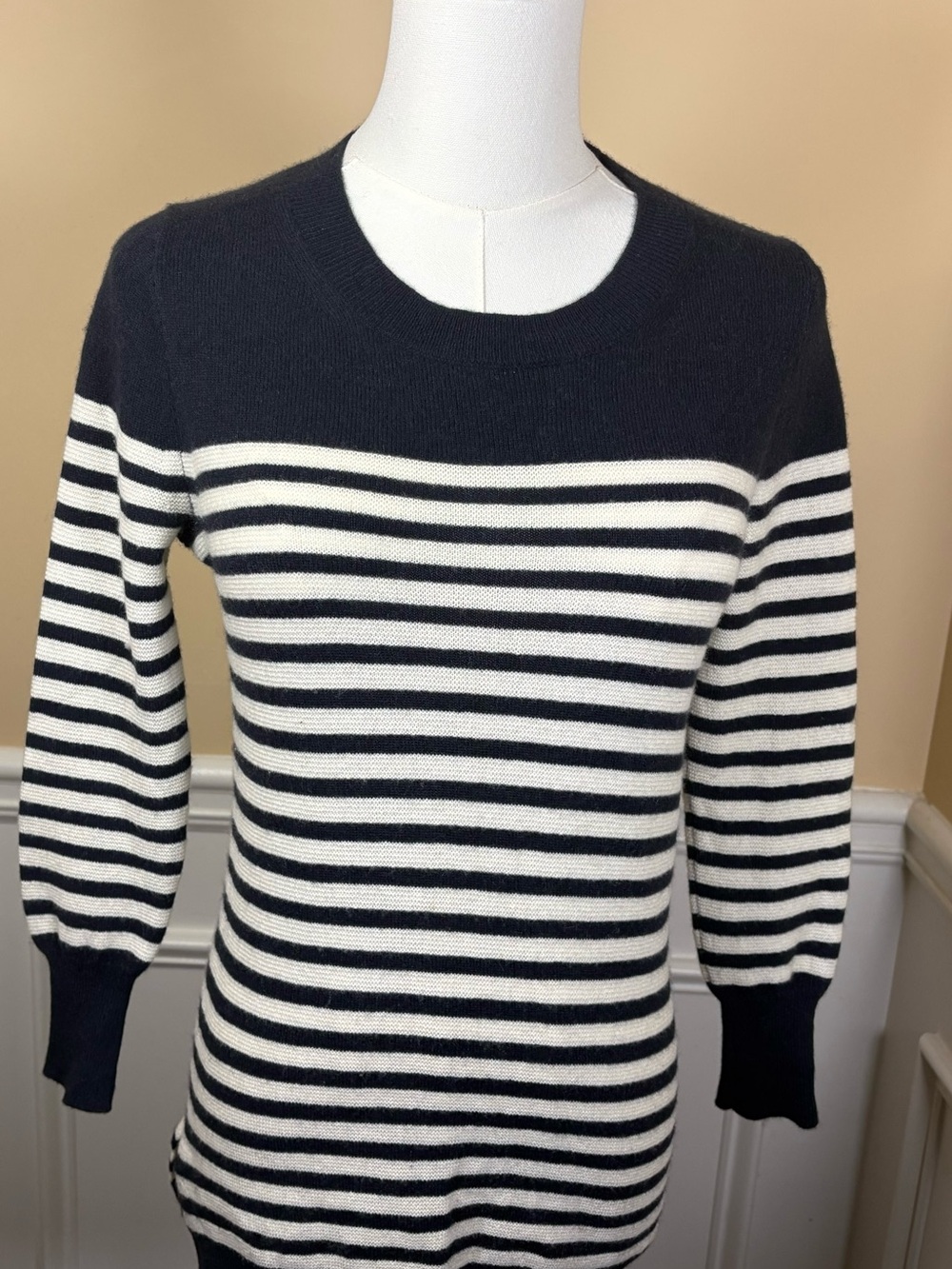 💙 J.Crew 100% Cashmere Navy & Ivory Breton Stripe Sweater XS